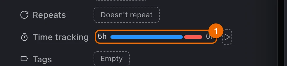 The Time tracking row of a task with an estimate of 4h and 5h logged: the bar runs past the estimate in red